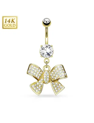 Piercing nombril Or jaune 14 carats noeud de ruban