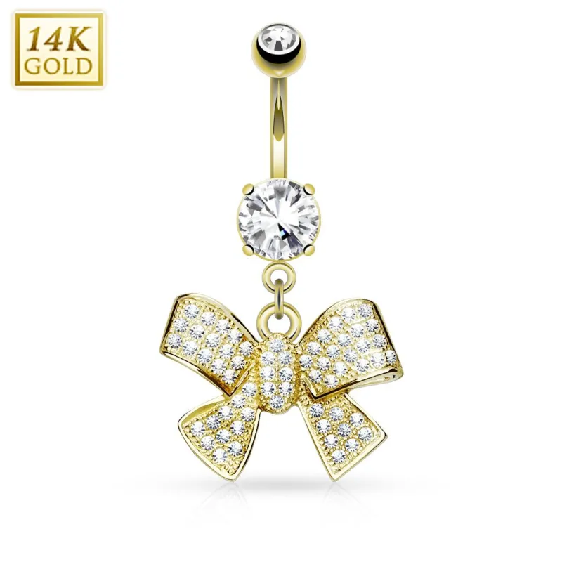 Piercing nombril Or jaune 14 carats noeud de ruban