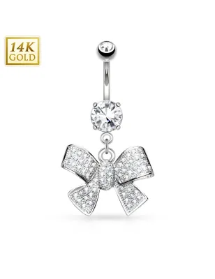 Piercing nombril Or blanc 14 carats noeud de ruban