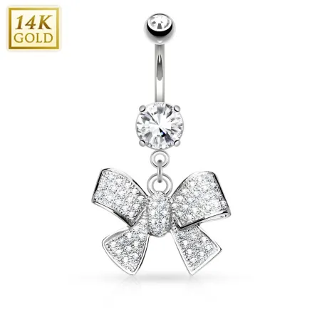 Piercing nombril Or blanc 14 carats noeud de ruban