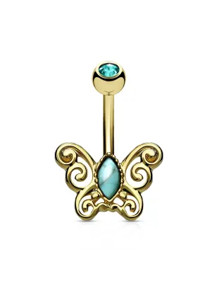 Piercing nombril papillon filigrane plaqué or