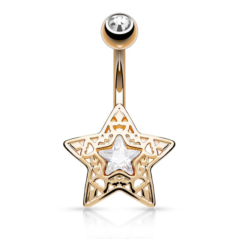 Piercing nombril étoile filigrane or rose