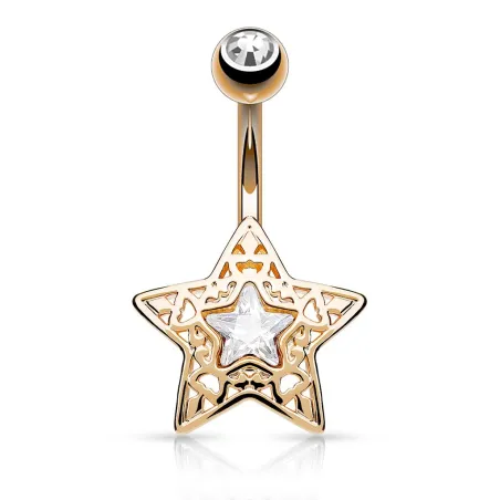 Piercing nombril étoile filigrane or rose
