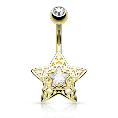 Piercing nombril étoile filigrane plaqué or