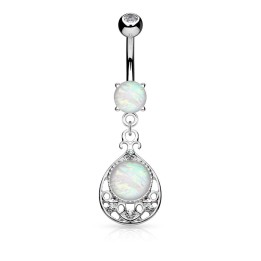 Piercing nombril filigrane opale blanche
