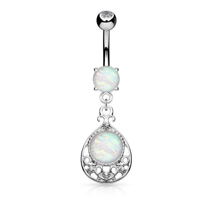 Piercing nombril filigrane opale blanche