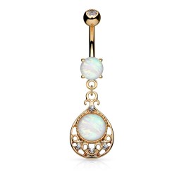 Piercing nombril filigrane opale blanche or rose