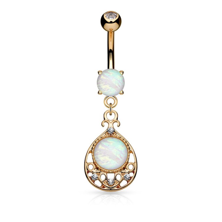 Piercing nombril filigrane opale blanche or rose
