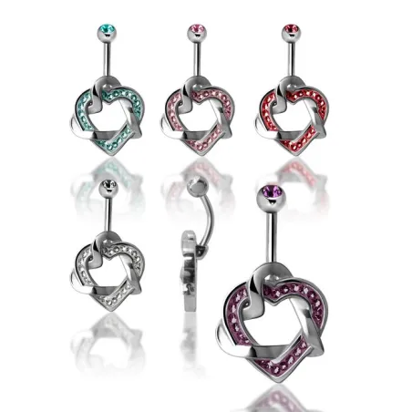 Piercing nombril Crystal Evolution Swarovski Coeurs entrelacés