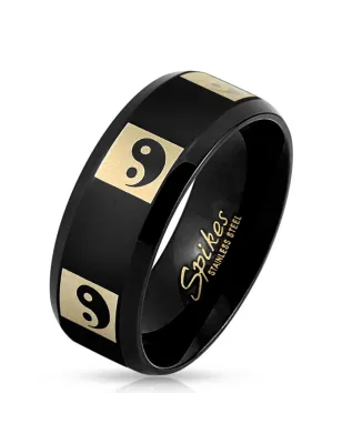 Bague homme acier noir Yin Yang