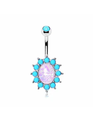 Piercing nombril opale blanche et turquoise