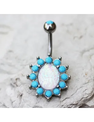 Piercing nombril opale blanche et turquoise