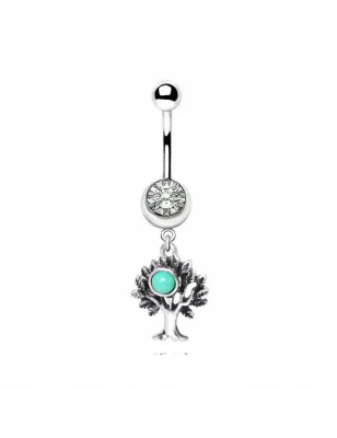 Piercing nombril arbre de vie turquoise