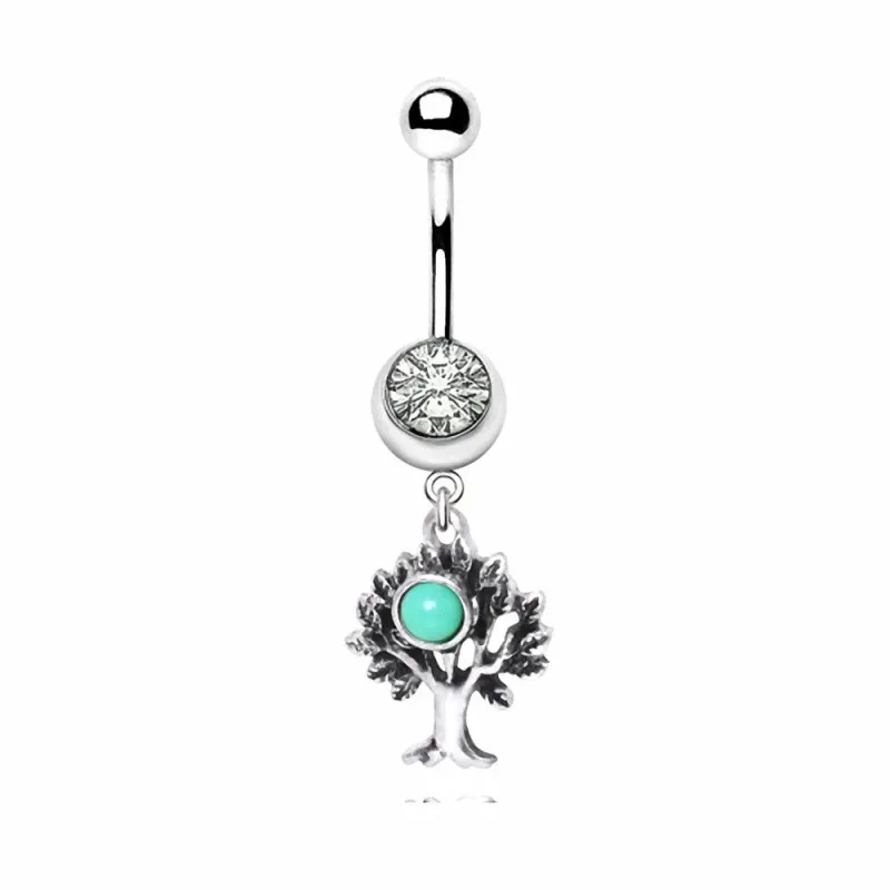Piercing nombril arbre de vie turquoise