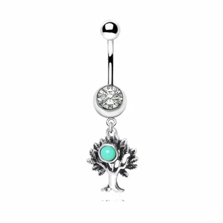 Piercing nombril arbre de vie turquoise