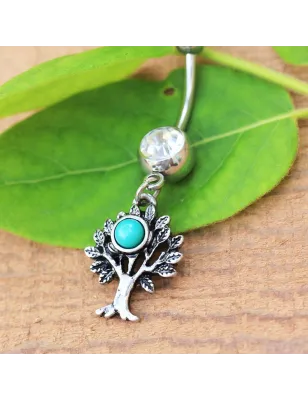 Piercing nombril arbre de vie turquoise