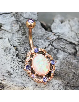 Piercing nombril plaqué or rose opale rose