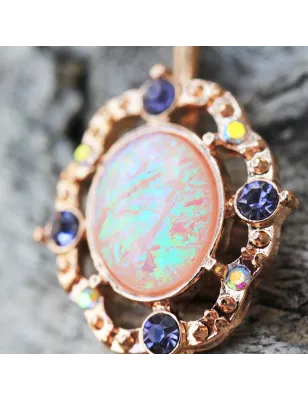 Piercing nombril plaqué or rose opale rose