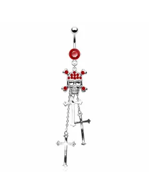 Piercing nombril skull croix rouge