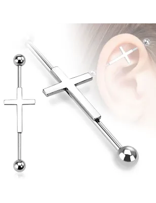 Piercing industriel croix argentée