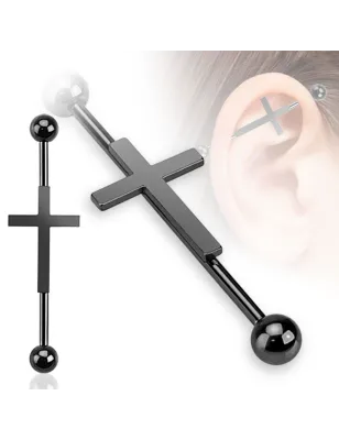 Piercing industriel oreille croix noire