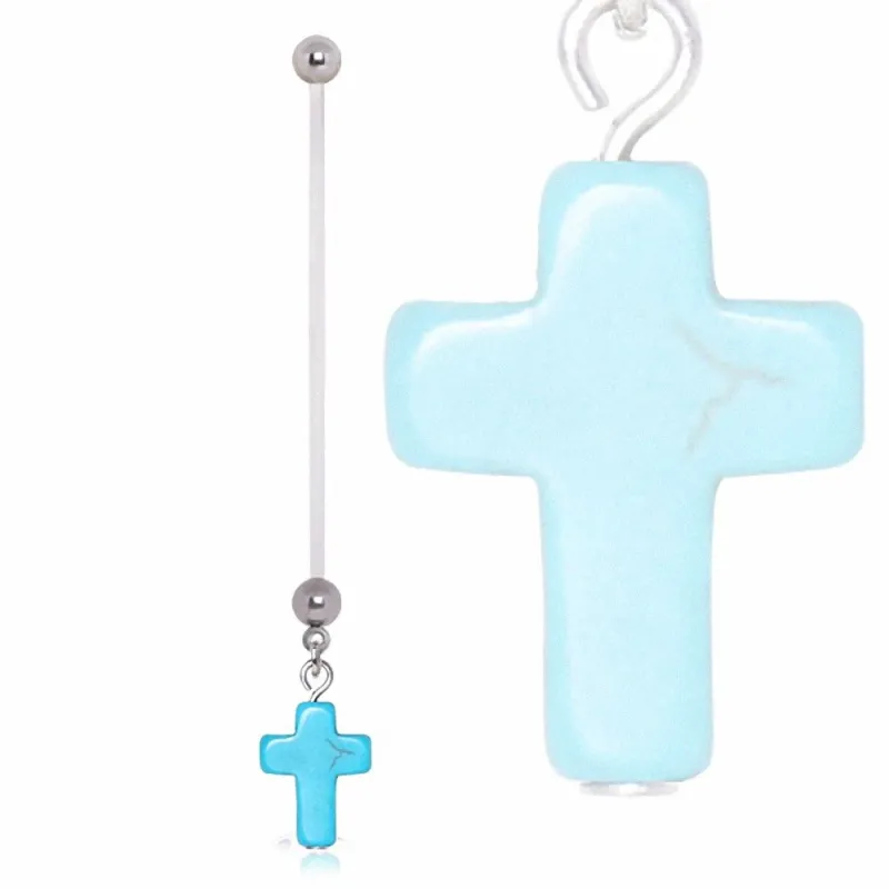 Piercing nombril de grossesse croix turquoise