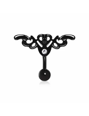 Piercing nombril inversé tribal coeur ailé