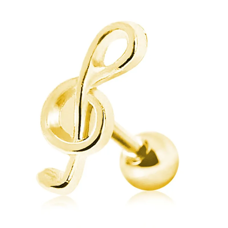 Piercing cartilage plaqué or clef de sol