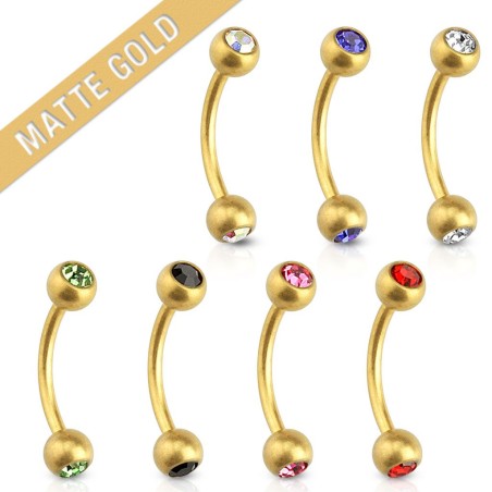 Piercing Arcade Sourcil Boule Strass Blanc - Tige 1.2x8mm Acier Chirurgical 316L - Doré, Pour Homme Et Femme