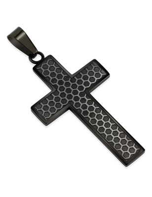 Pendentif croix noire nid d'abeille