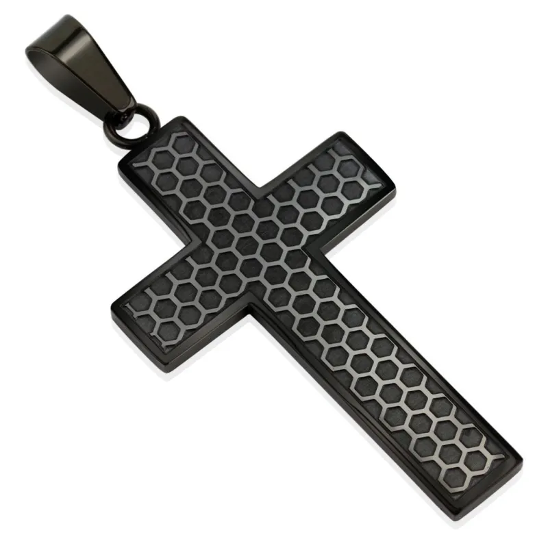 Pendentif croix noire nid d'abeille