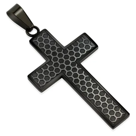 Pendentif croix noire nid d'abeille