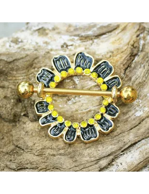 Piercing téton plaqué or fleur de cosmos