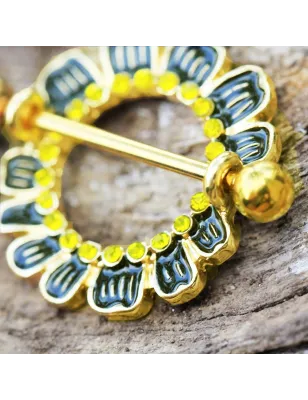 Piercing téton plaqué or fleur de cosmos