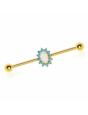 Piercing industriel plaqué or opale blanche