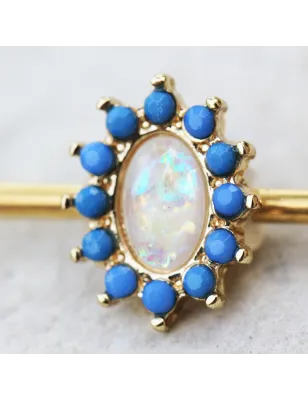 Piercing industriel plaqué or opale blanche