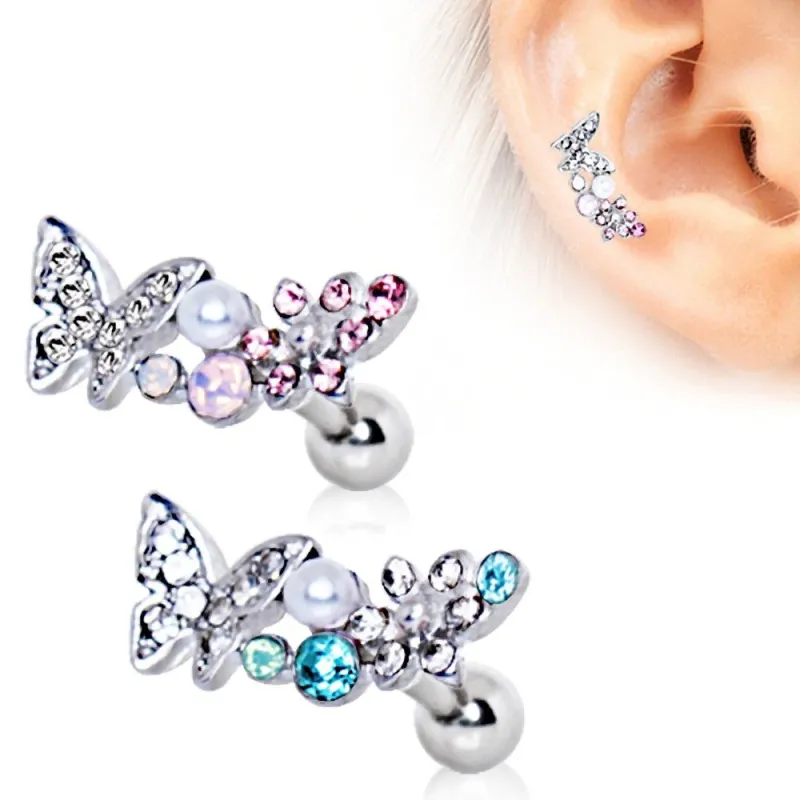 Piercing cartilage hélix papillon sur branche