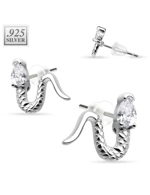 Paire boucles d'oreille argent serpent