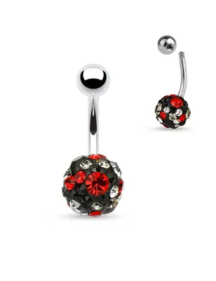 Piercing nombril cristaux noir et rouge