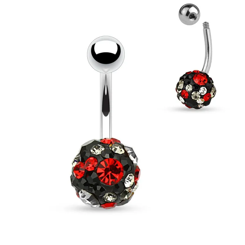 Piercing nombril cristaux noir et rouge