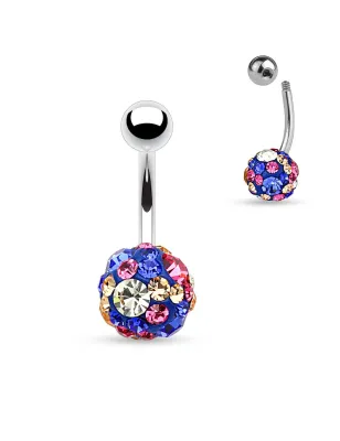 Piercing nombril cristaux bleu et rose