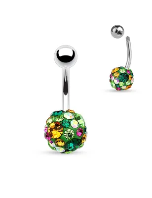 Piercing nombril cristaux vert et topaze