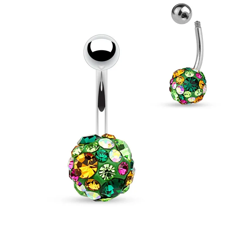 Piercing nombril cristaux vert et topaze