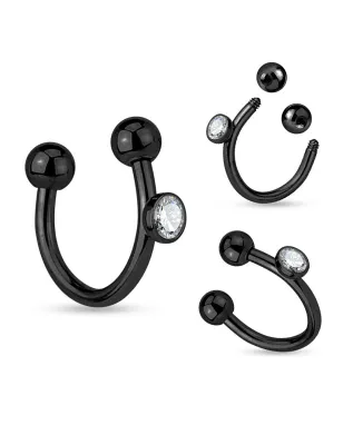 Piercing fer à cheval noir crystal