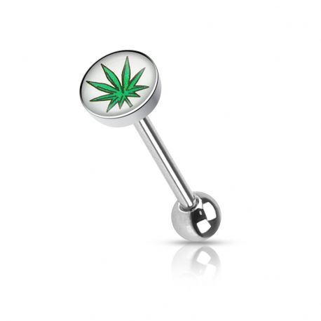 Piercing langue feuille de cannabis verte