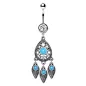 Piercing nombril larme et plumes turquoise