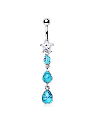 Piercing nombril étoile triple turquoise