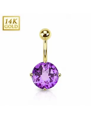Piercing nombril or 14 carats pierre améthyste