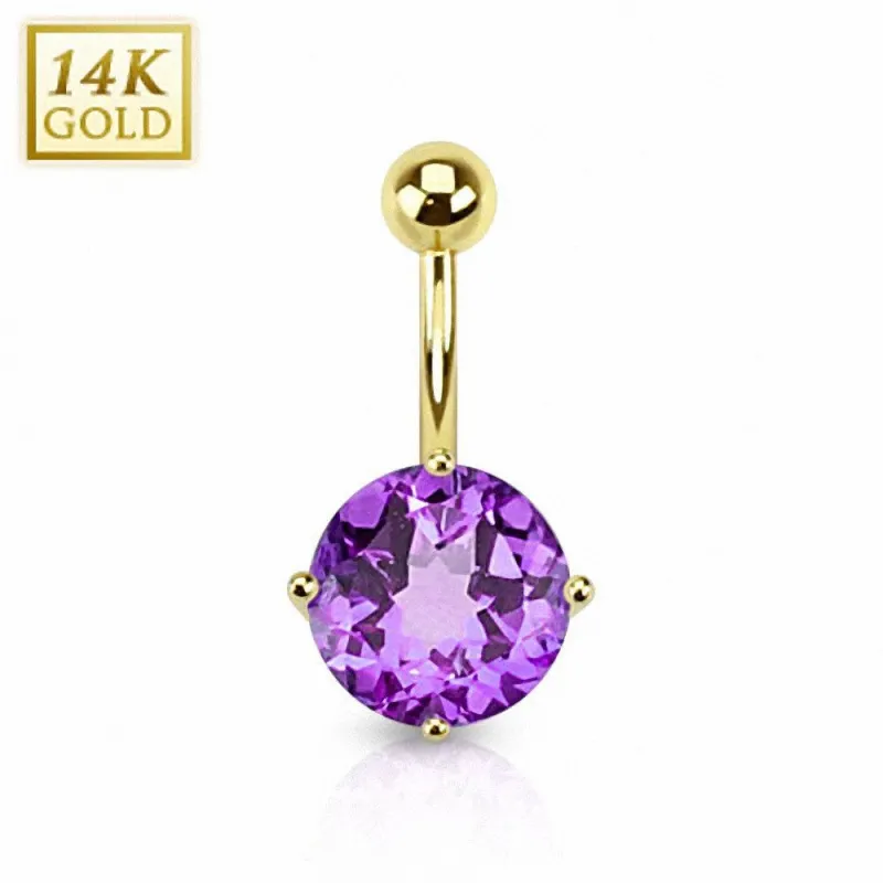 Piercing nombril or 14 carats pierre améthyste