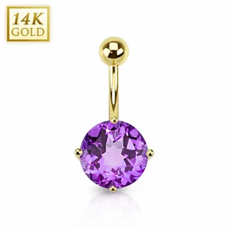 Piercing nombril or 14 carats pierre améthyste